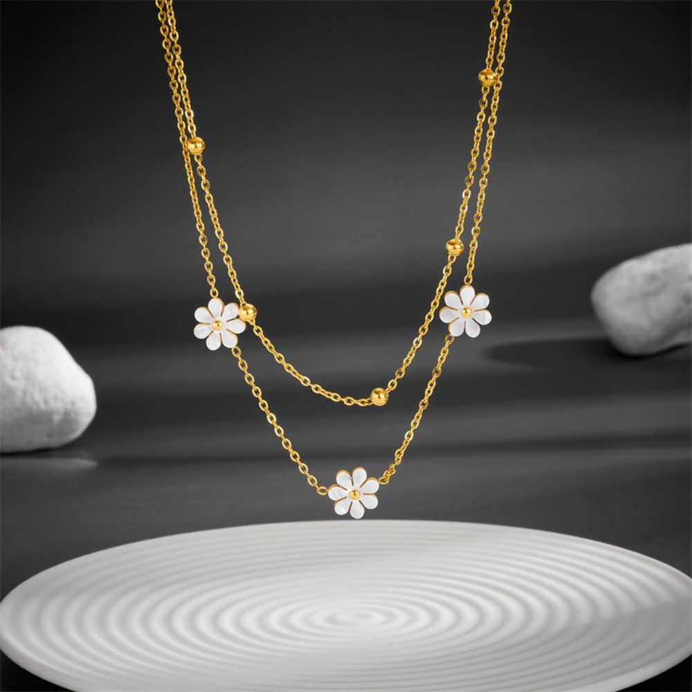 3/$35 18K Gold Plated Flower Pendant Chain Necklace Layered Choker Jewelry - Picture 8 of 8